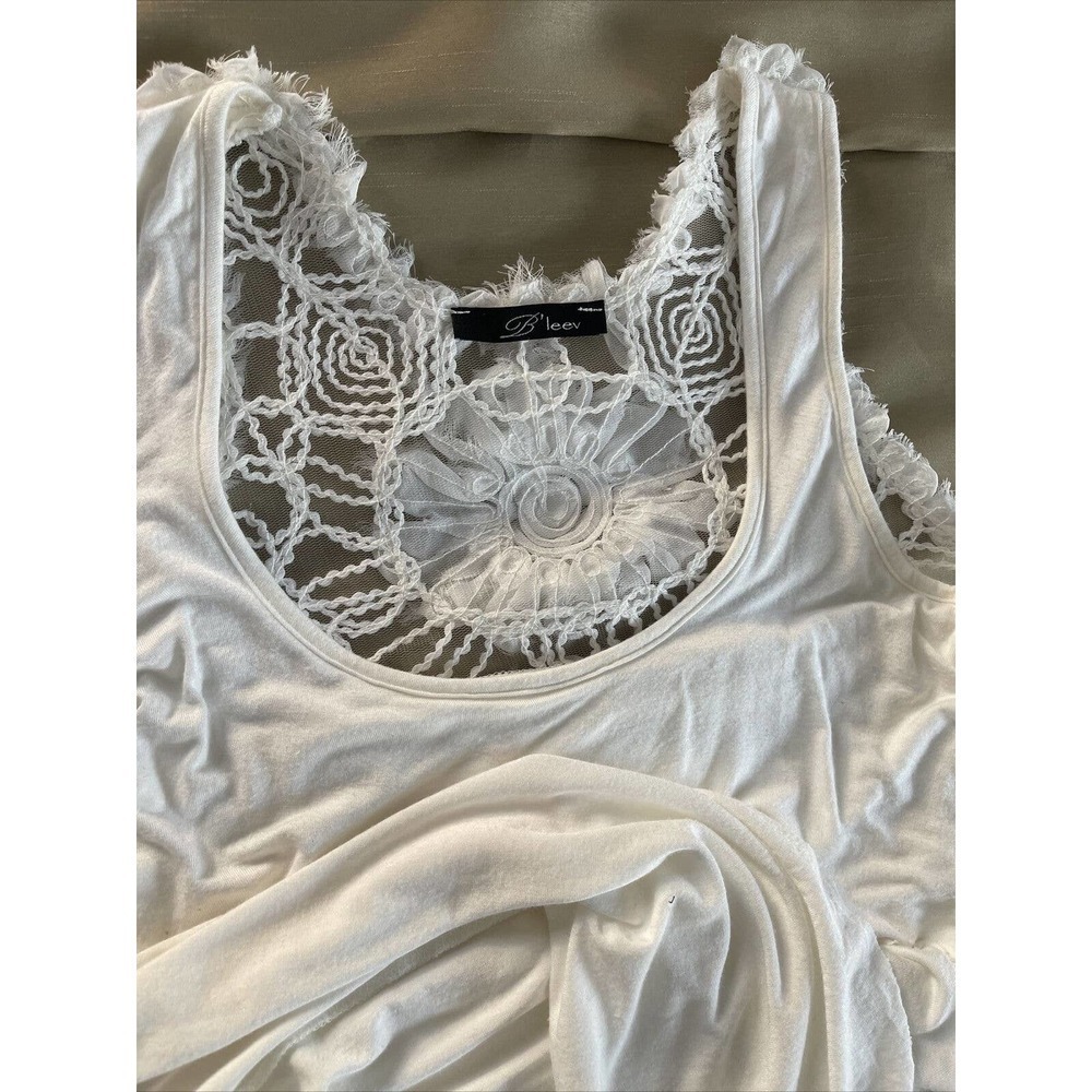 B’leev Womens White Sleeveless Round Neck Layered Ruffle Blouse Top Size Medium - Picture 8 of 8